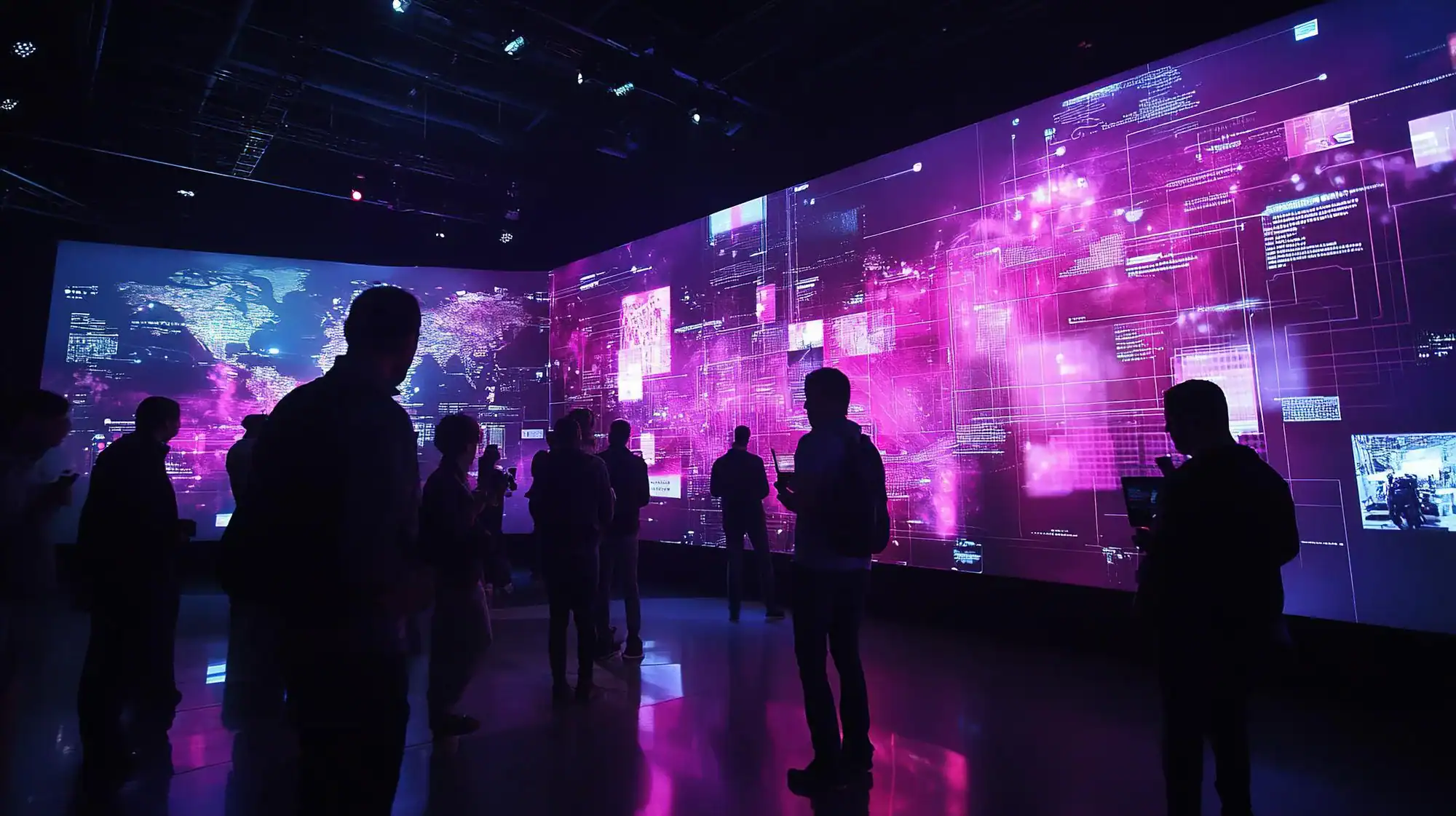 Attendees viewing immersive digital displays at an exhibition