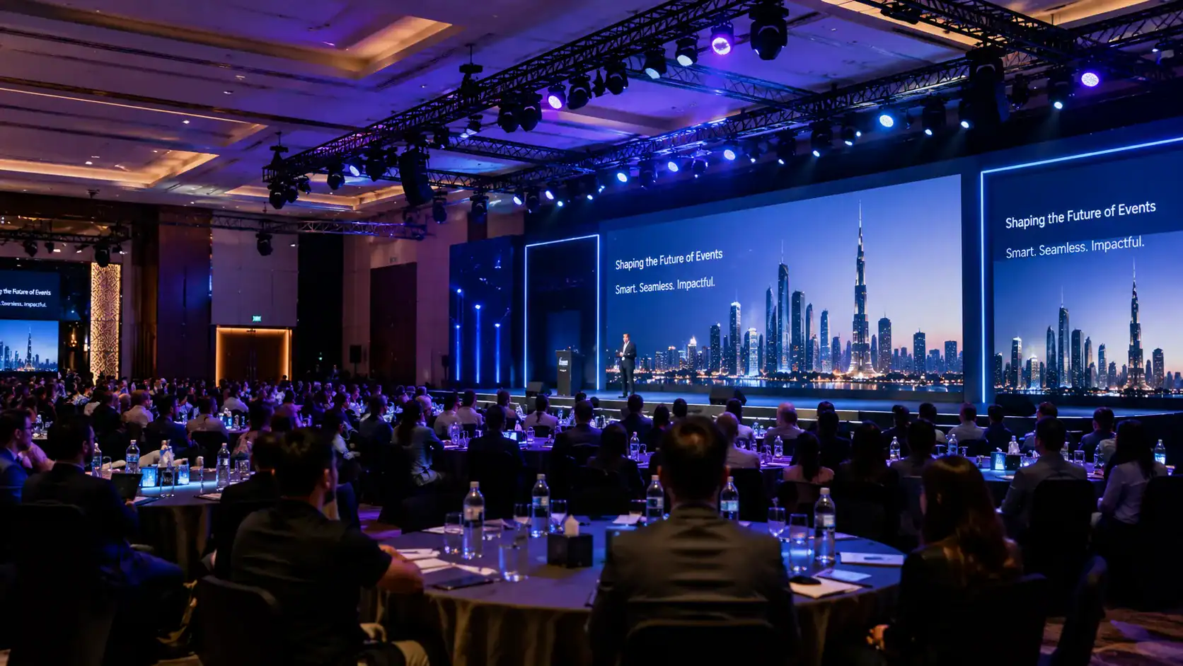 Speaker presenting at a technology-focused event in Dubai